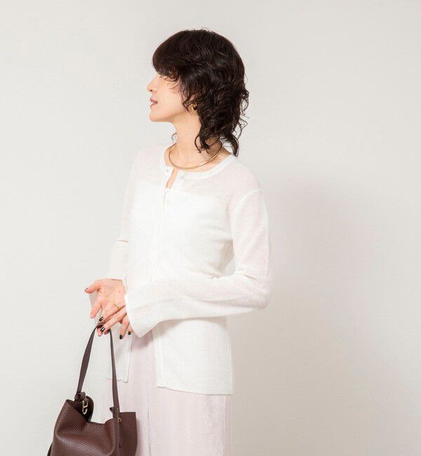 NOLLEY'S sophi「《手洗い可能》モヘヤ混片畦ミディ丈Cネックカーディガン」|カーディガン|