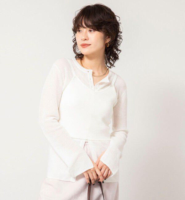 NOLLEY'S sophi「《手洗い可能》モヘヤ混片畦ミディ丈Cネックカーディガン」|カーディガン|