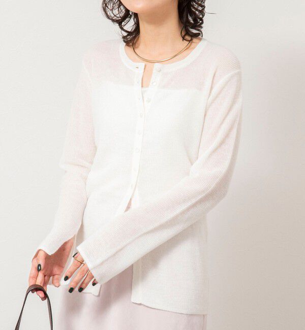 NOLLEY'S sophi「《手洗い可能》モヘヤ混片畦ミディ丈Cネックカーディガン」|カーディガン|