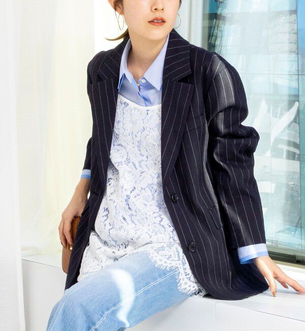 NOLLEY'S「【WEB＆一部店舗限定色アイテム】ウォッシャブルストライプオーバージャケット」|テーラードジャケット|ネイビー系1