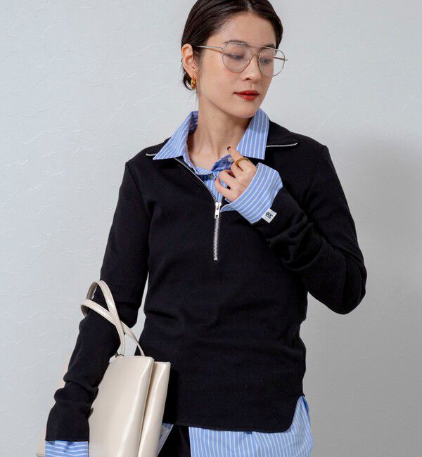 MAQWEL「【MAQWEL/マクウェル】COTTON RIBハーフジッププルオーバー」|Tシャツ・カットソー|ブラック