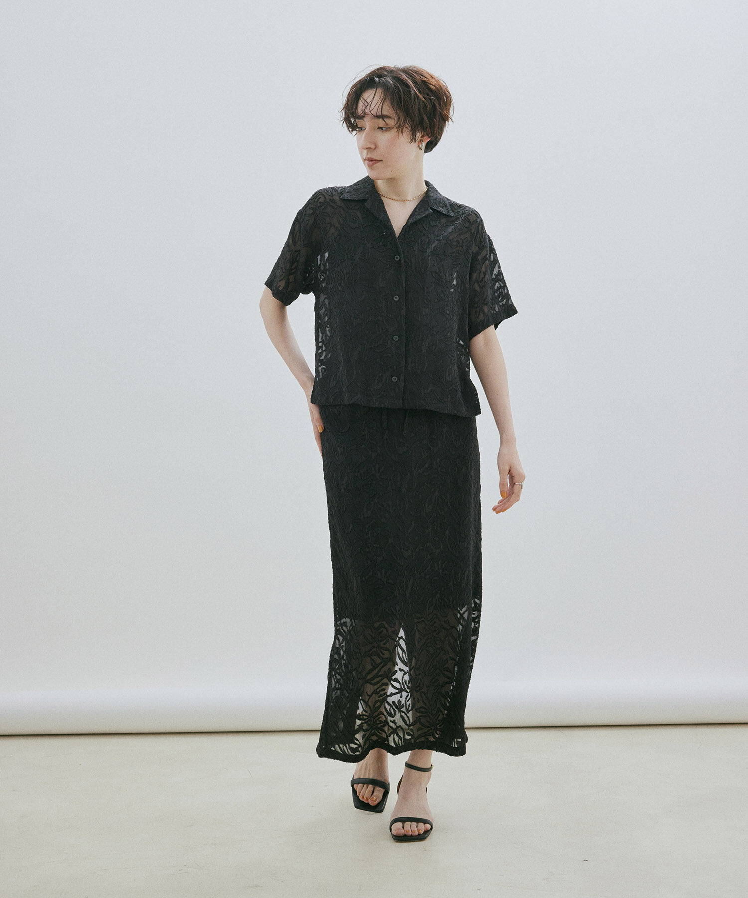 SALON adam et rope'「【セットアップ対応】シアージャガードレースタイトスカート」|スカート|