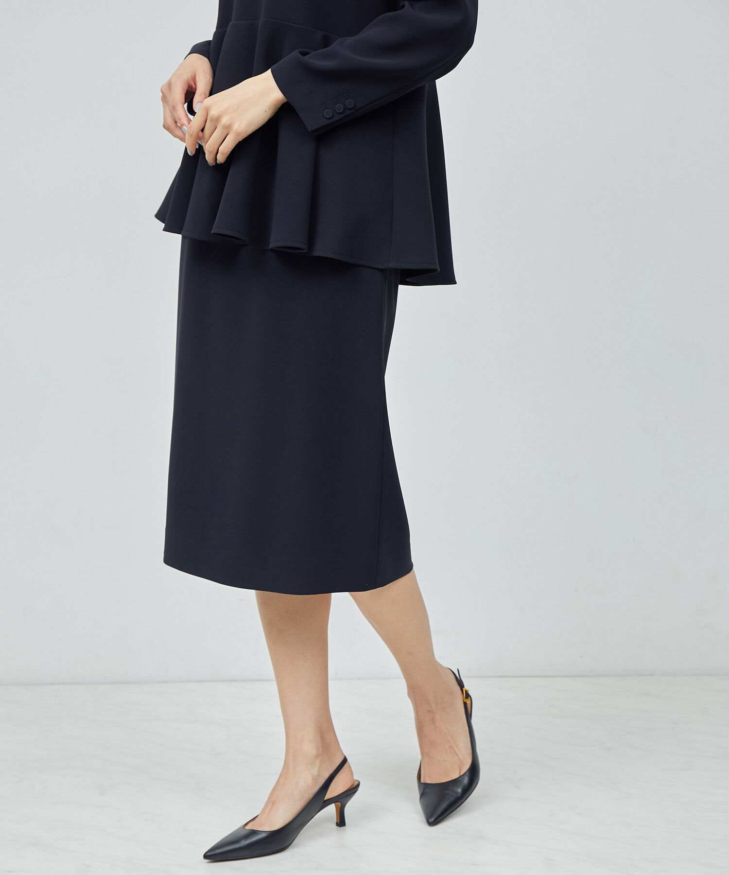 ROPE「トリアセテートダブルクロス タイトスカート【セレモニー/通勤対応】【洗える】」|スカート|ネイビー(40)