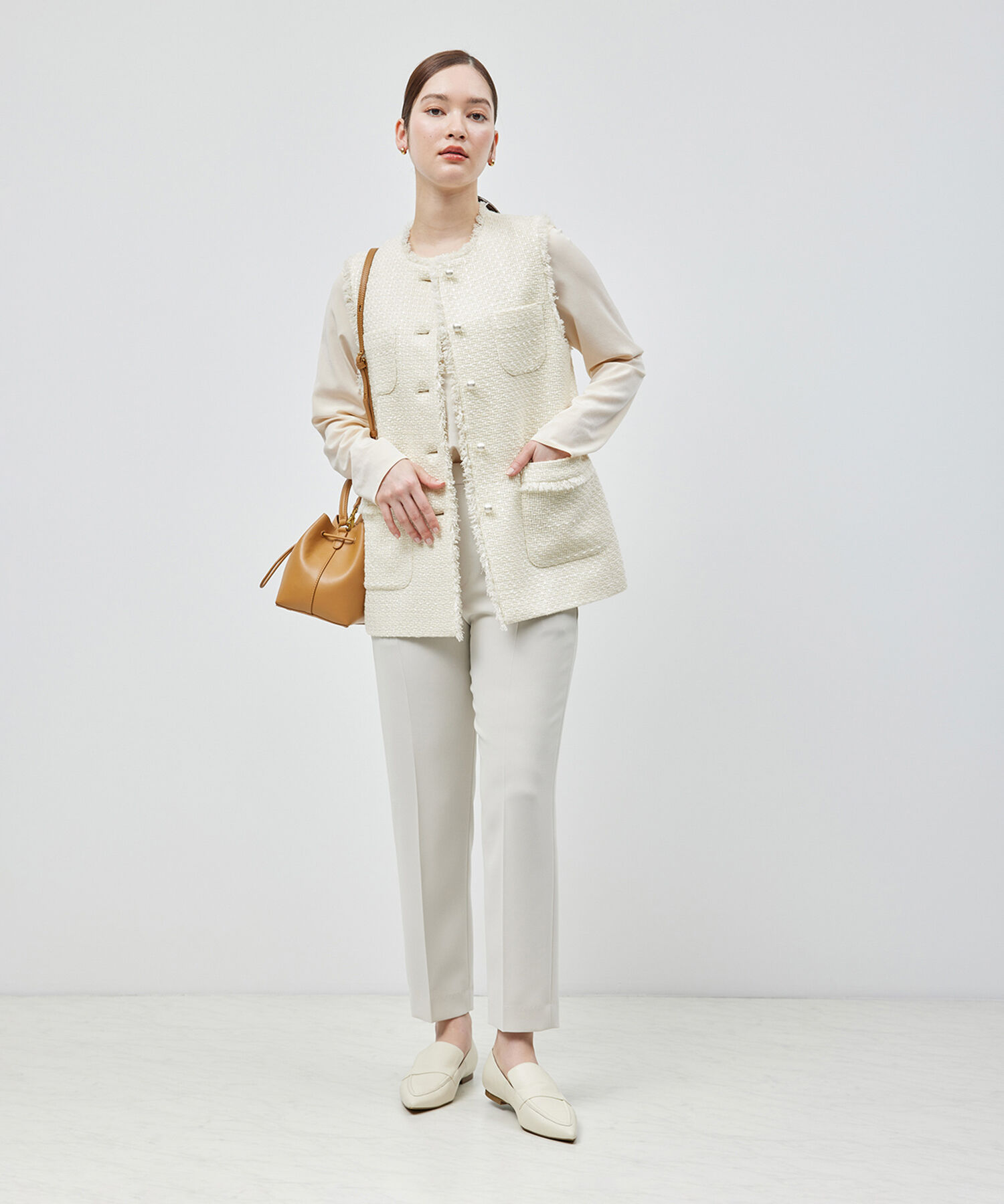 ROPE「トリアセテートダブルクロス サイドゴムテーパードパンツ【セレモニー/通勤対応】【洗える】」|その他|