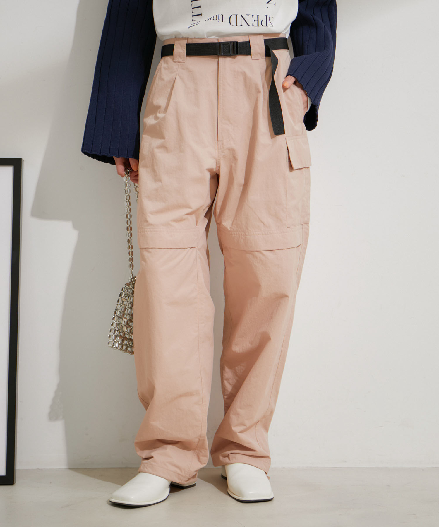 VIS「【洗える】ベルト付ナイロンカーゴパンツ」|カーゴ|