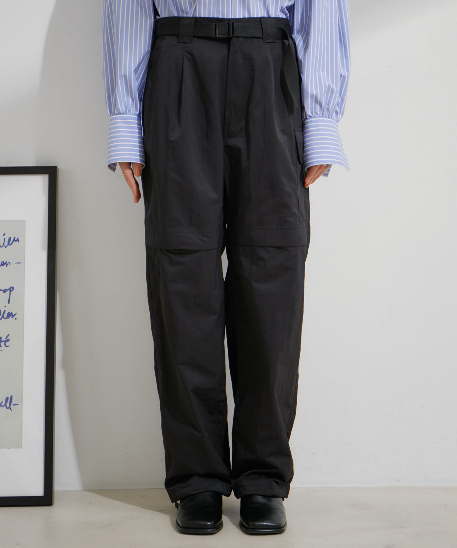 VIS「【洗える】ベルト付ナイロンカーゴパンツ」|カーゴ|