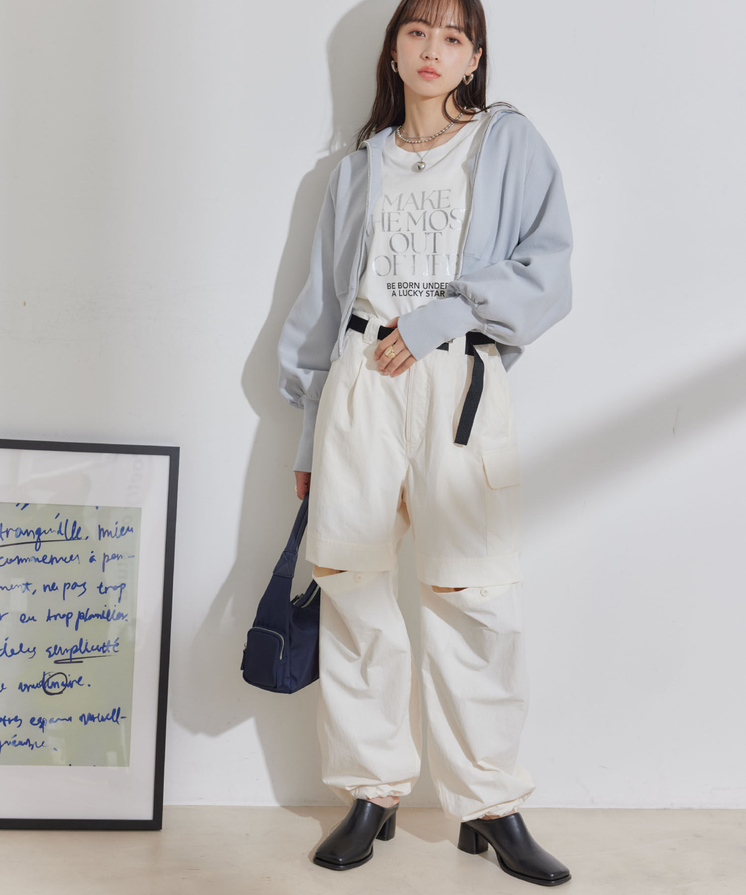 VIS「【洗える】ベルト付ナイロンカーゴパンツ」|カーゴ|