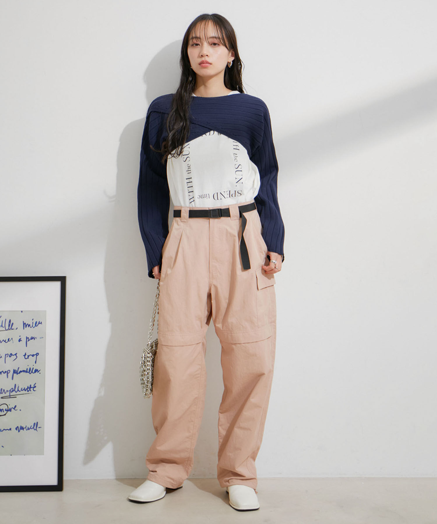 VIS「【洗える】ベルト付ナイロンカーゴパンツ」|カーゴ|