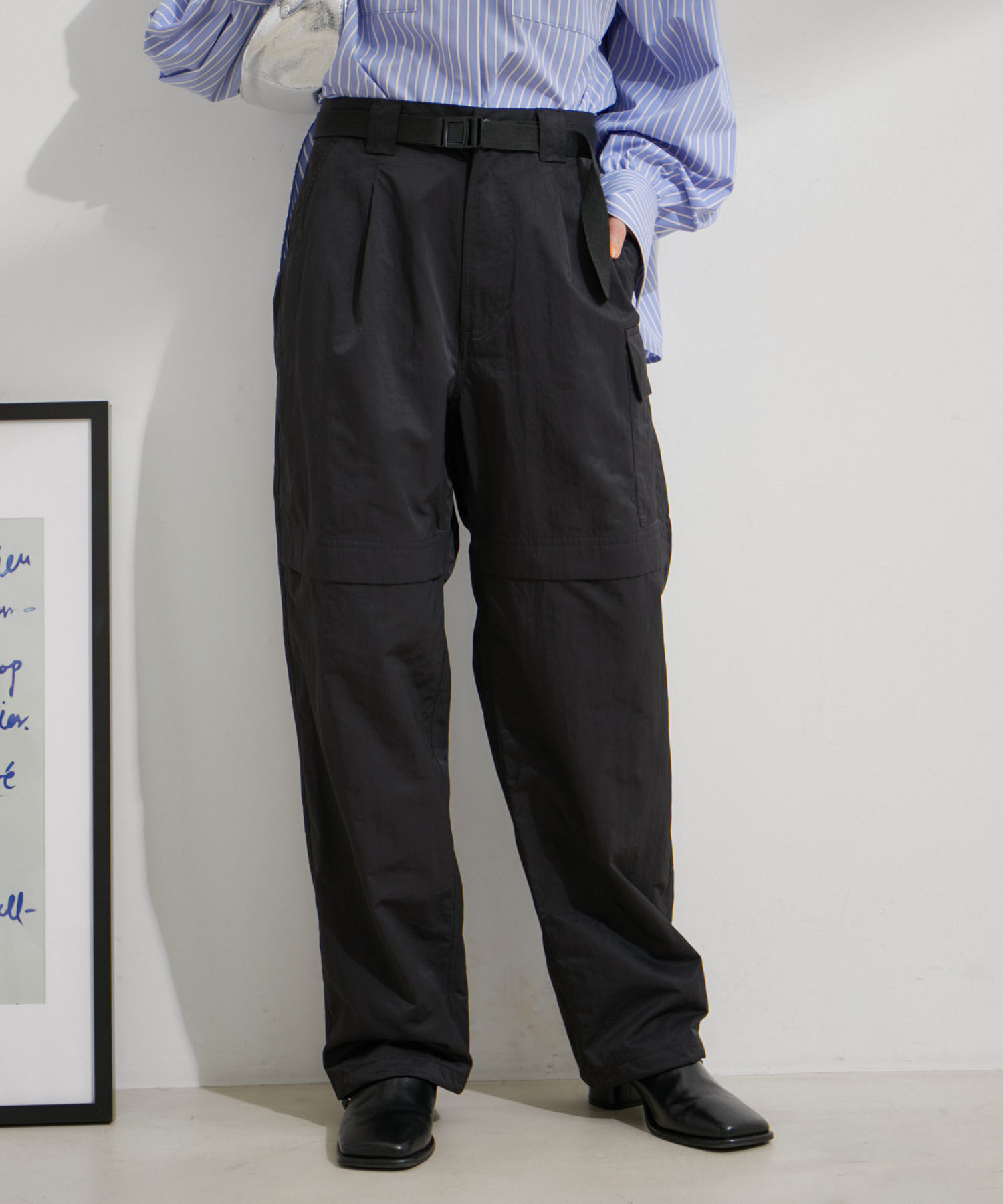 VIS「【洗える】ベルト付ナイロンカーゴパンツ」|カーゴ|