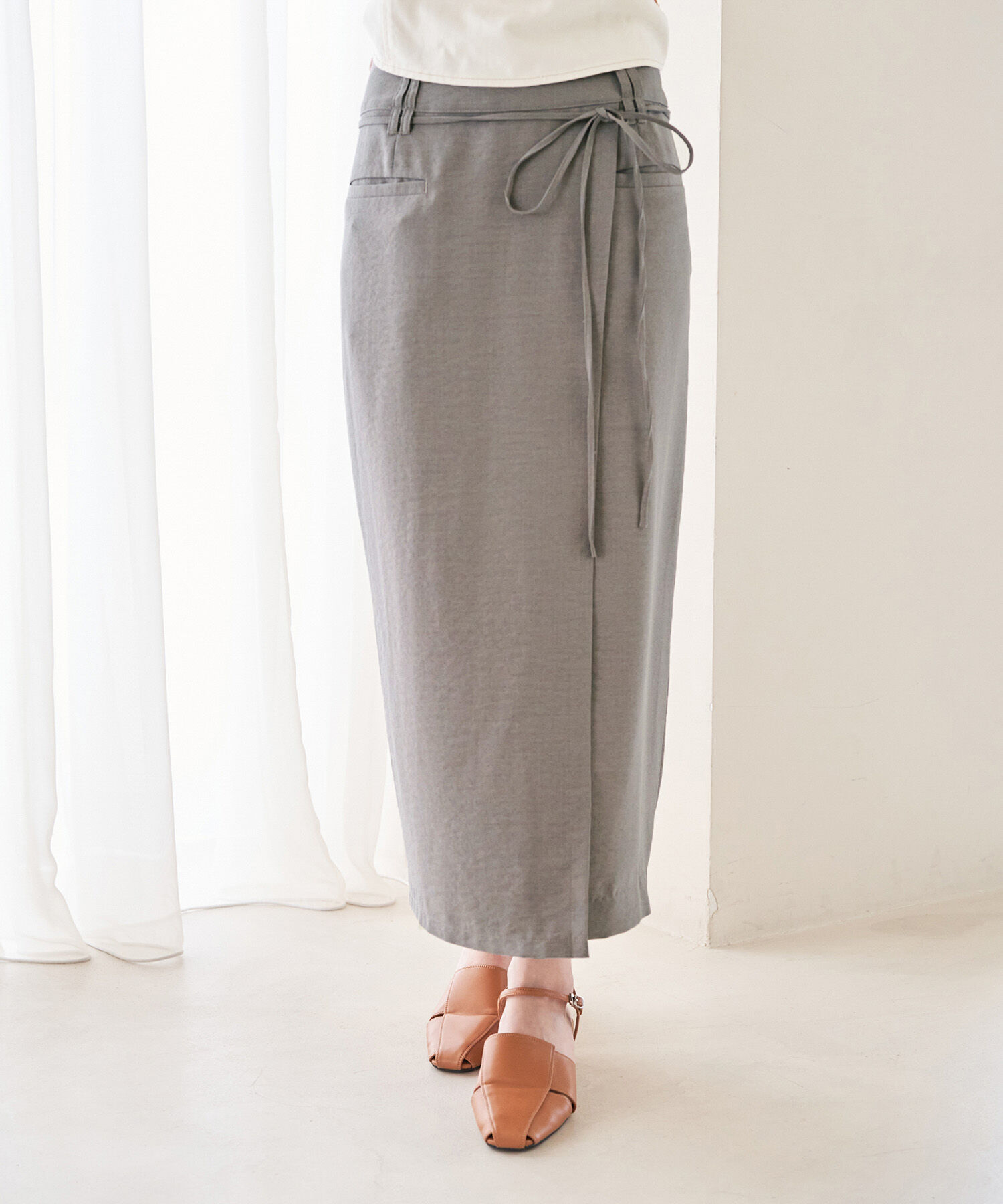 VIS「【接触冷感・洗える】美easyリネンライクベルト付き Iラインスカート」|スカート|
