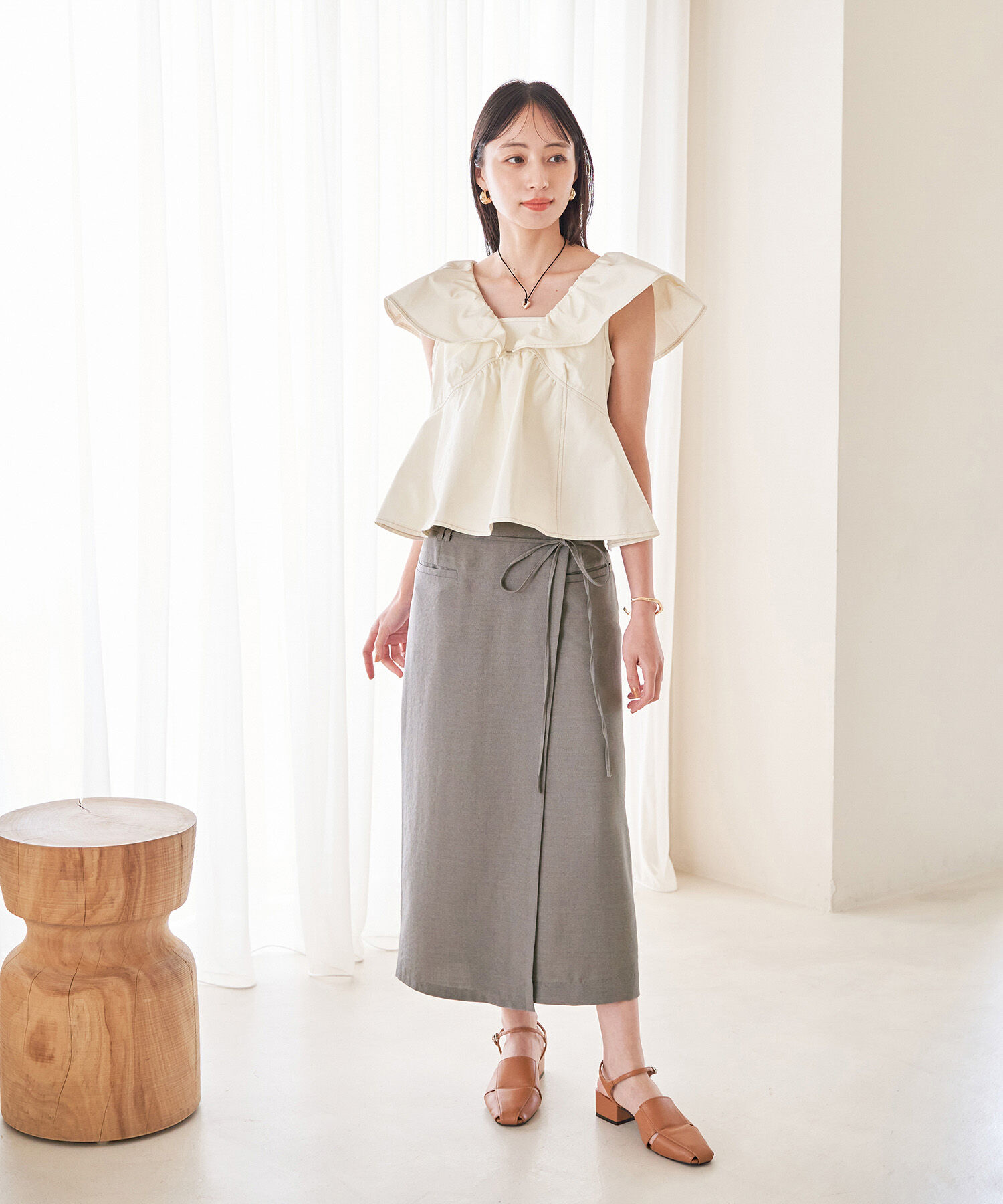 VIS「【接触冷感・洗える】美easyリネンライクベルト付き Iラインスカート」|スカート|