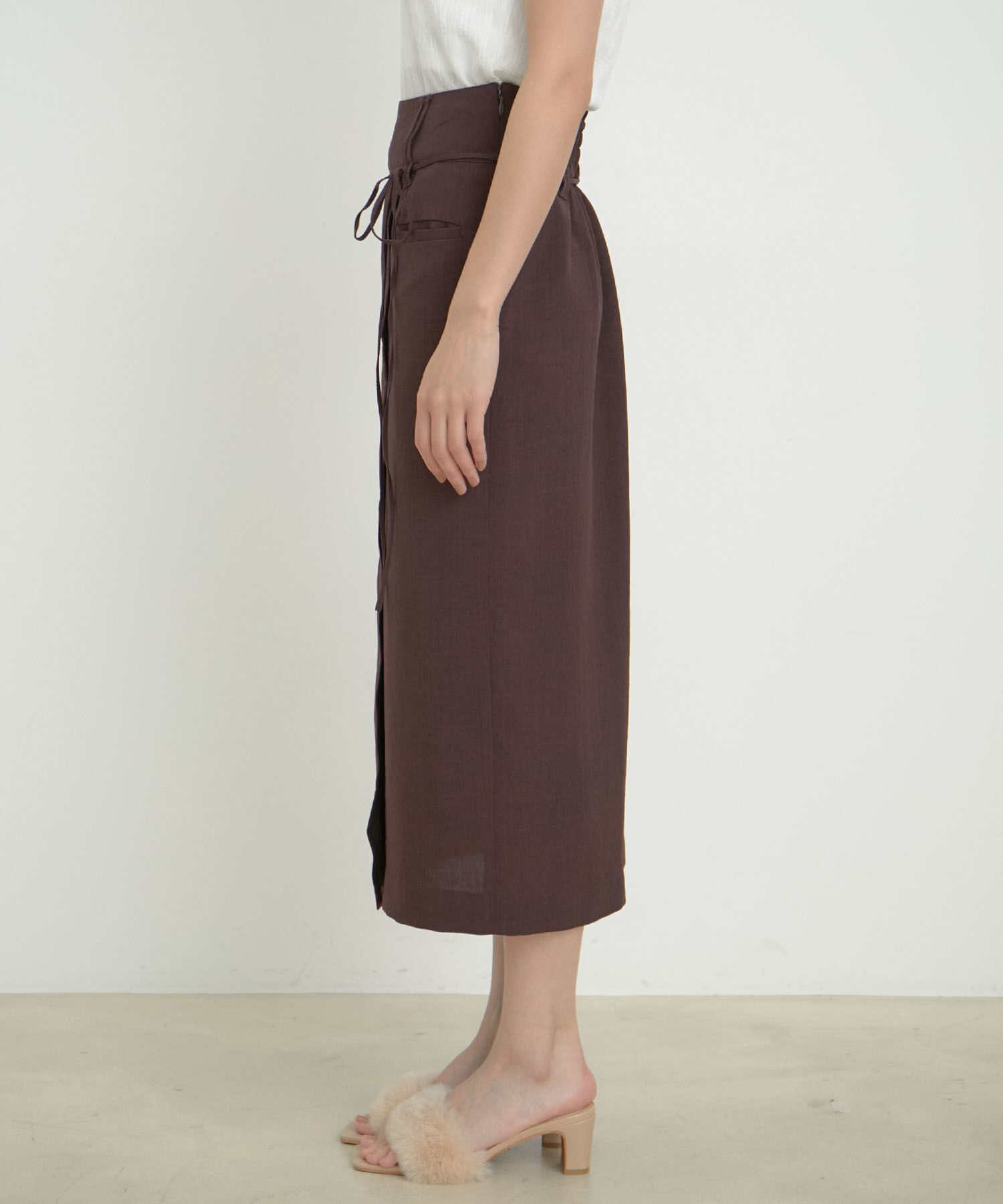 VIS「【接触冷感・洗える】美easyリネンライクベルト付き Iラインスカート」|スカート|