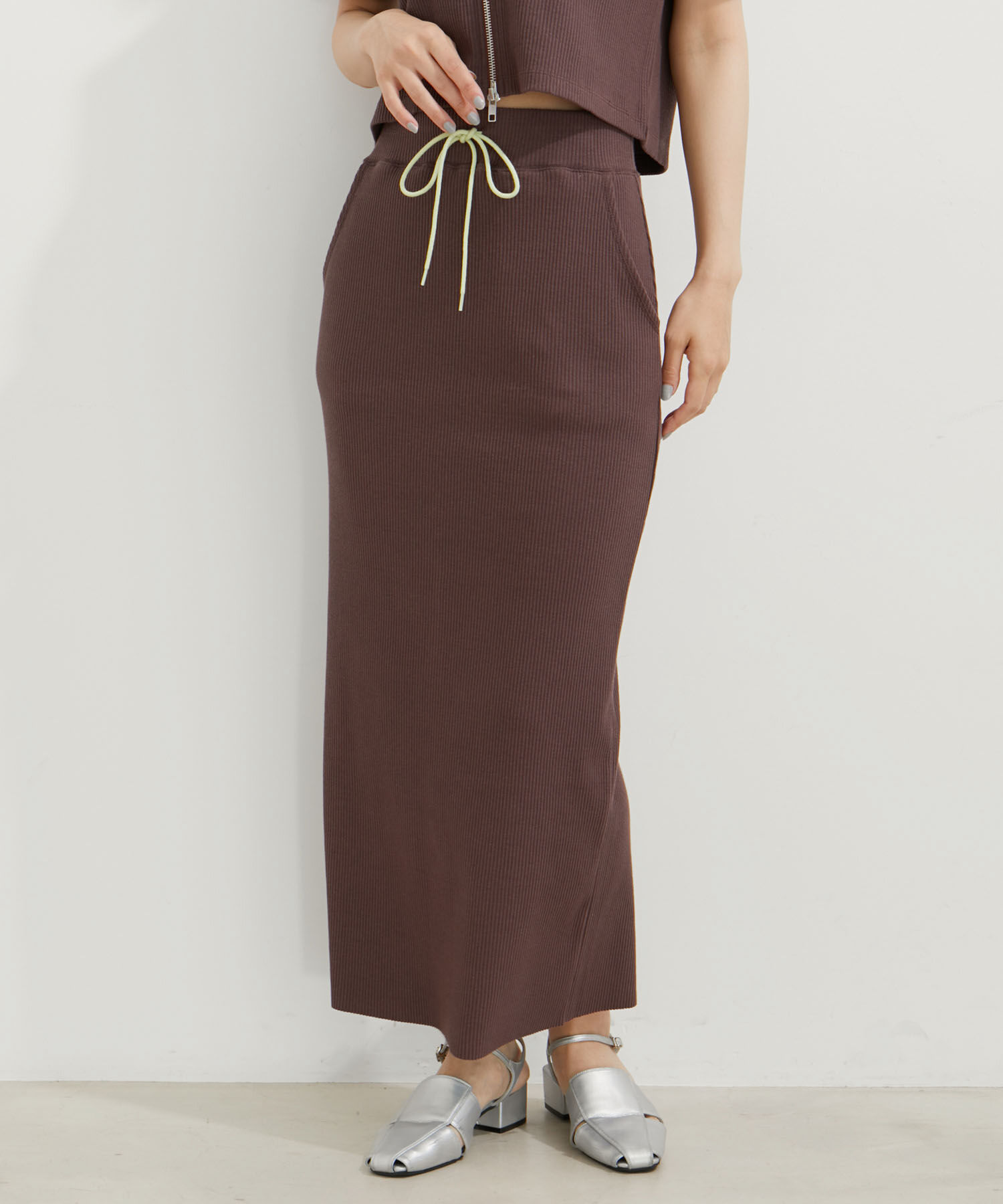 VIS「【セットアップ対応】リブタイトスカート【セルフカット可能】【洗える】」|スカート|ブラウン(22)