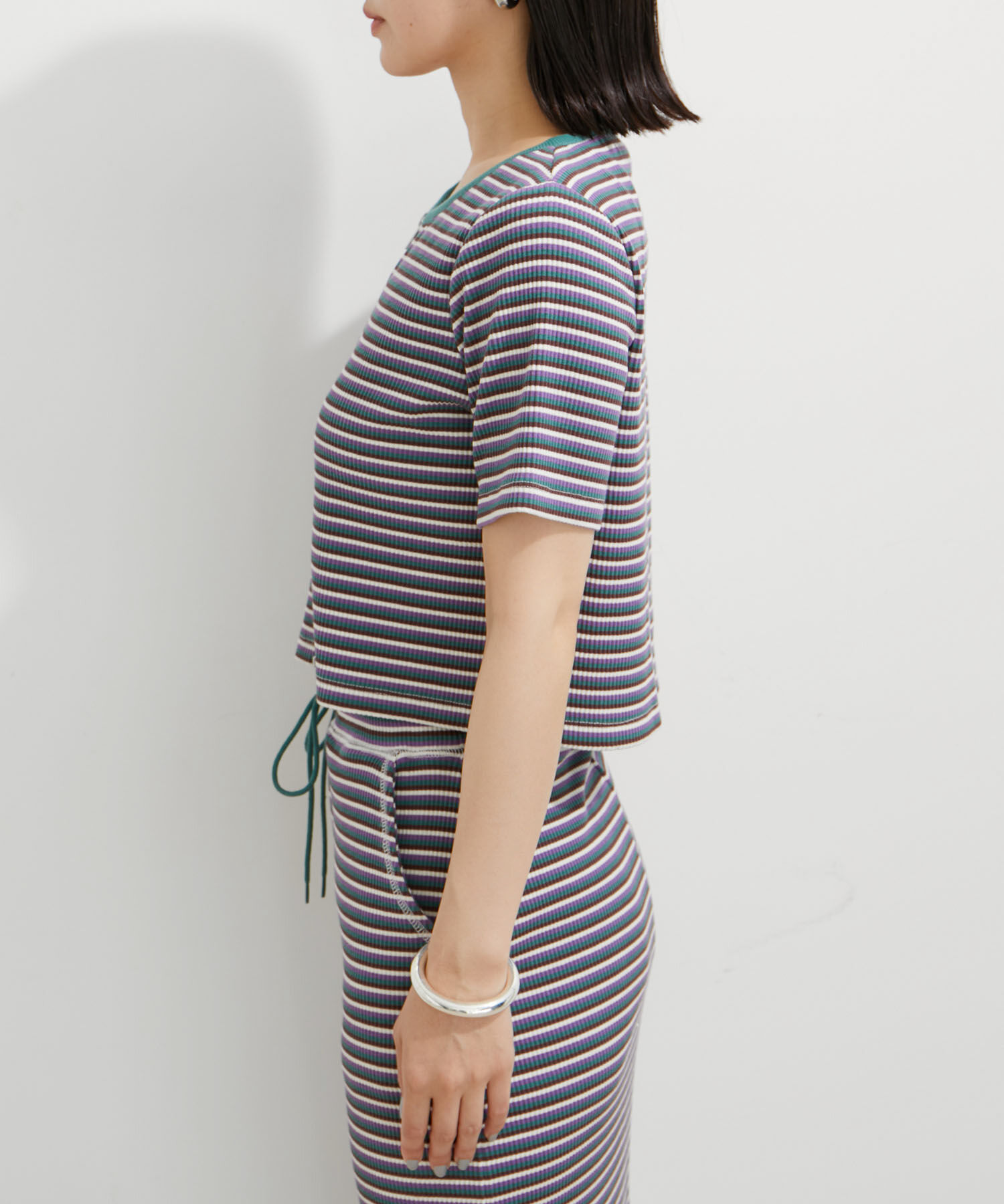 VIS「【セットアップ対応】リブ半袖ZIPカーディガン【洗える】」|カーディガン|