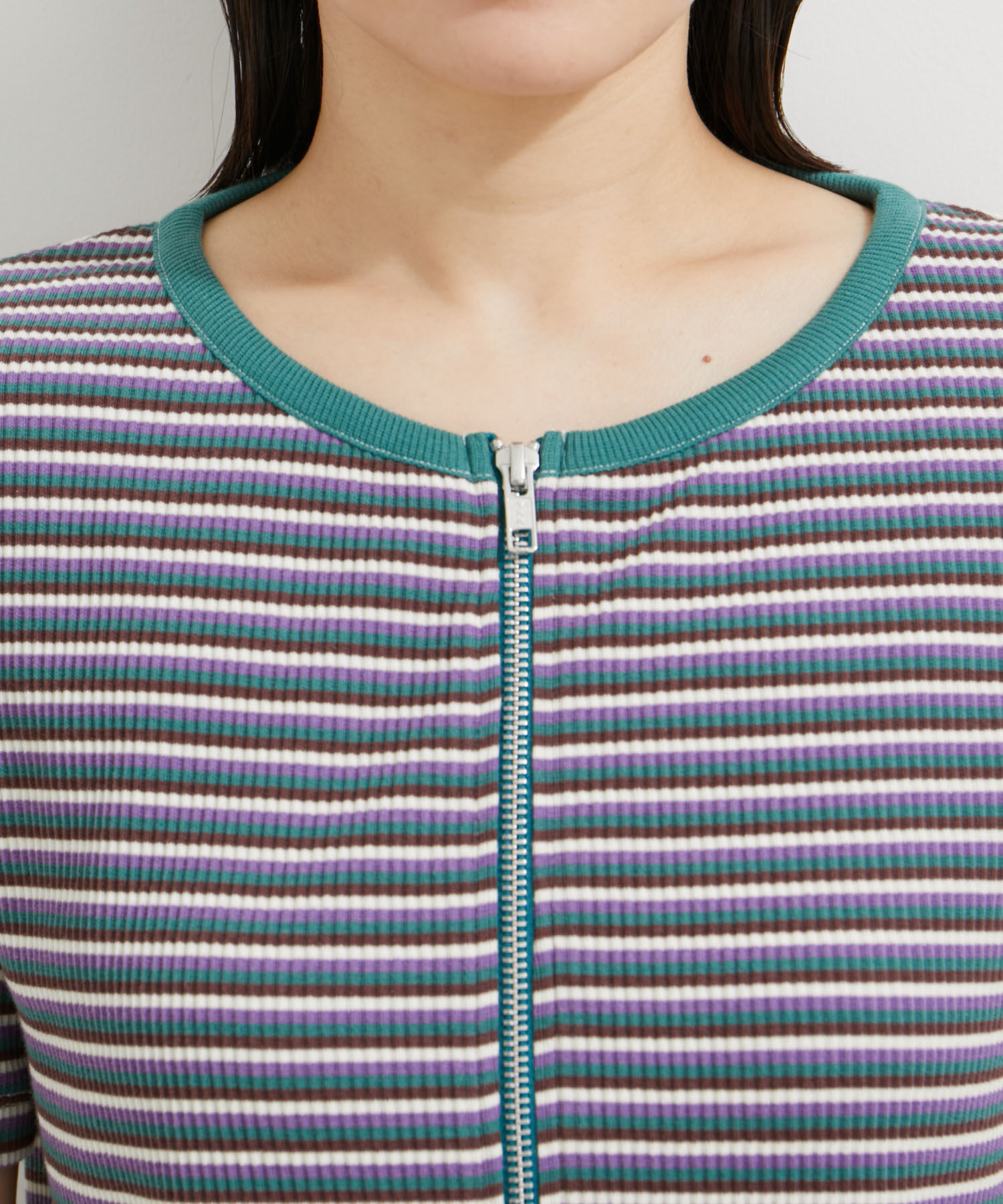 VIS「【セットアップ対応】リブ半袖ZIPカーディガン【洗える】」|カーディガン|