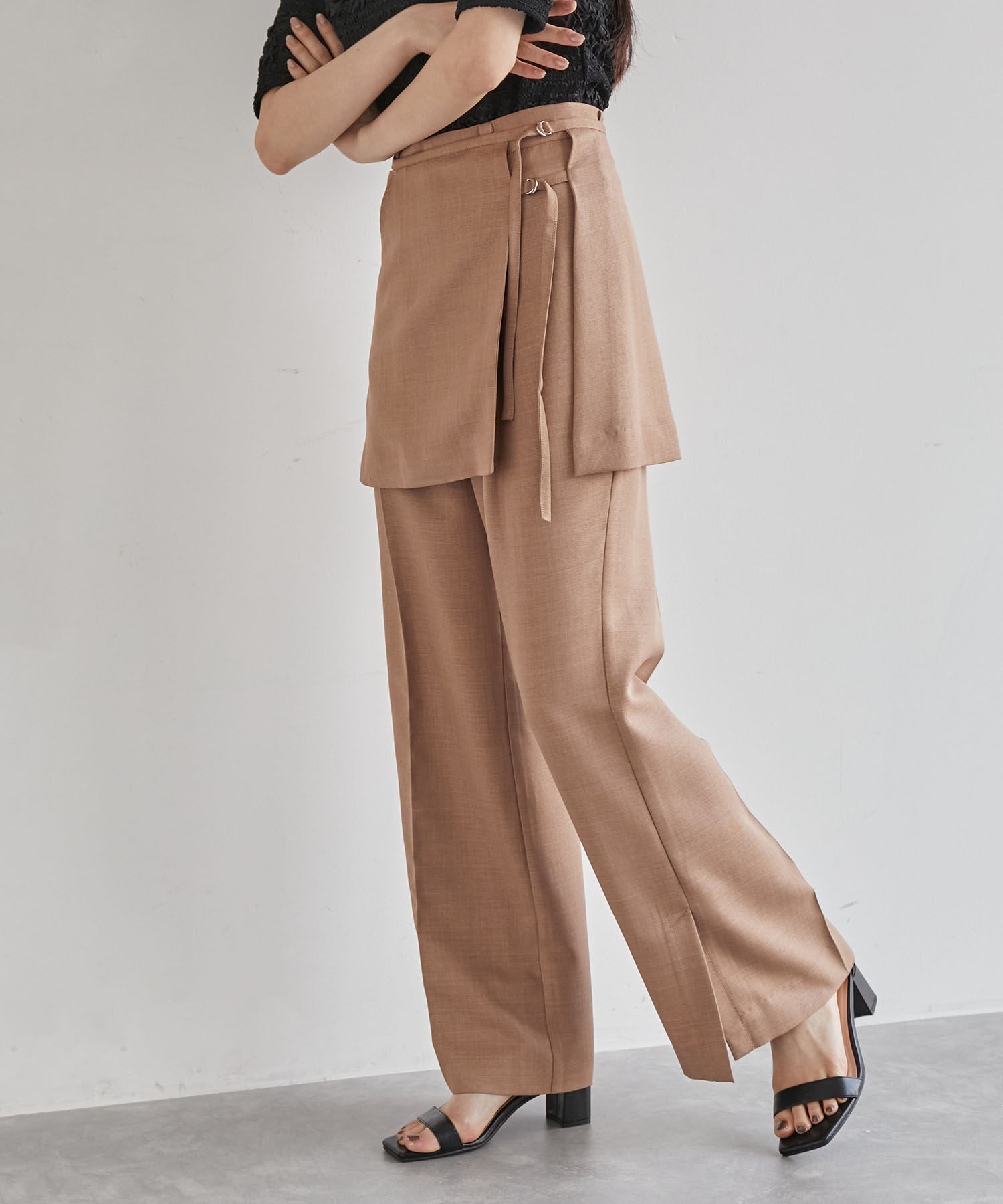 VIS「【吸水速乾/UV】スカートレイヤードスラックスパンツ【SET】」|スラックス|ブラウン系(23)