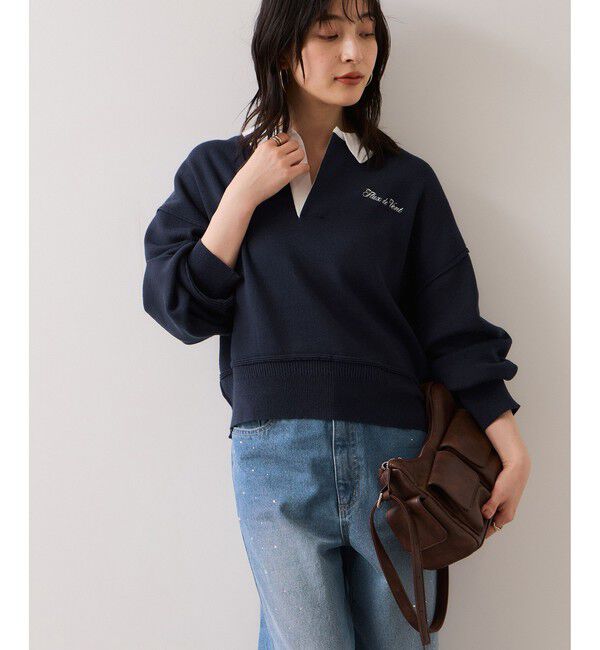 VIS「ワンポイント刺繍ポロニットプルオーバー」|ニット・セーター|
