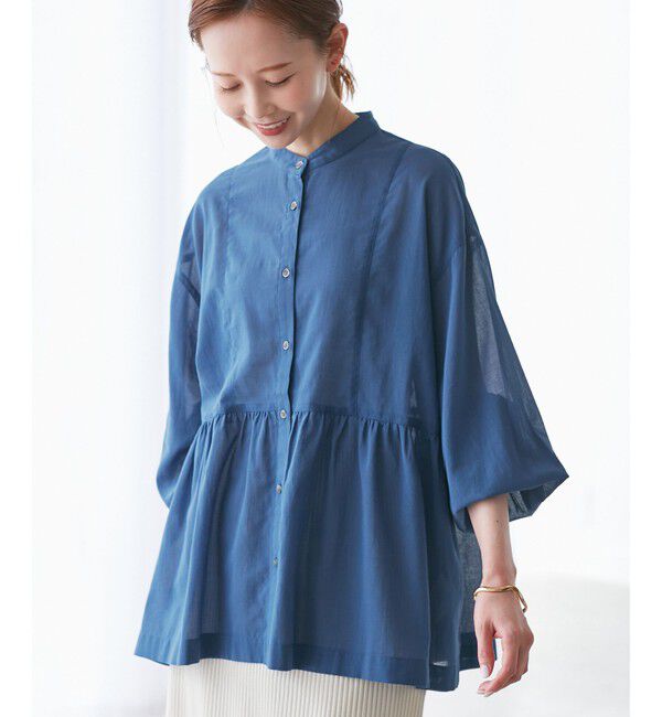 Rope&rsquo;Picnic「【接触冷感・通気性】お着軽シャツシリーズ/綿ボイルペプラムシャツ」|シャツ・ブラウス|