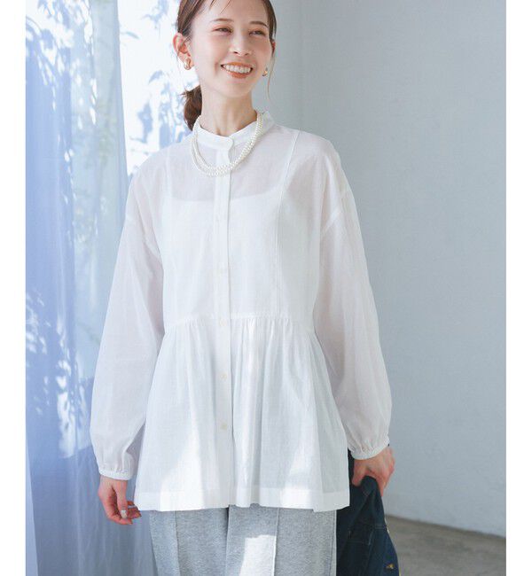 Rope&rsquo;Picnic「【接触冷感・通気性】お着軽シャツシリーズ/綿ボイルペプラムシャツ」|シャツ・ブラウス|