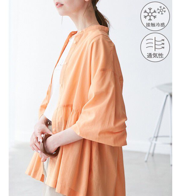 Rope&rsquo;Picnic「【接触冷感・通気性】お着軽シャツシリーズ/綿ボイルペプラムシャツ」|シャツ・ブラウス|オレンジ(70)