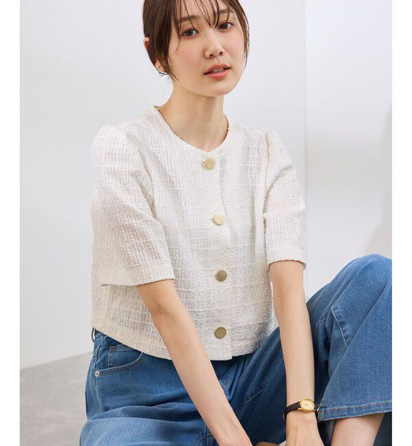 Rope&rsquo;Picnic「【サマー・ツイード】金ボタンカーディジャケット」|ノーカラージャケット|