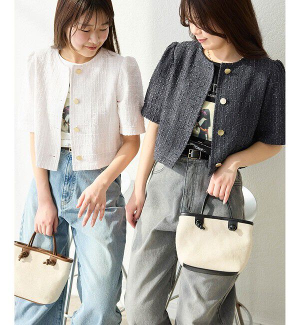 Rope&rsquo;Picnic「【サマー・ツイード】金ボタンカーディジャケット」|ノーカラージャケット|