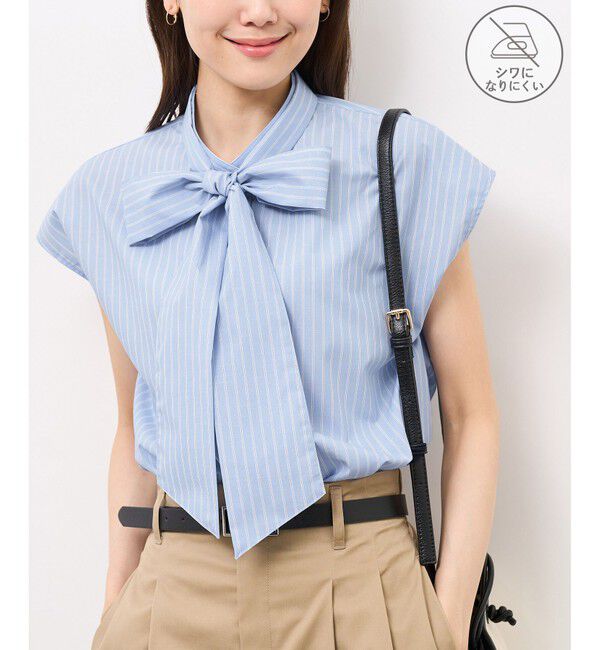 Rope&rsquo;Picnic「【防シワ】リボンフレンチスリーブシャツ」|シャツ・ブラウス|サックス(48)