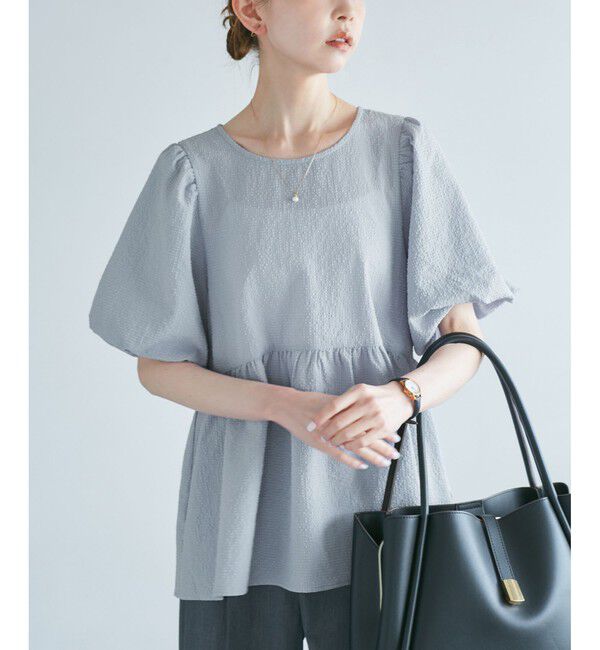 Rope&rsquo;Picnic「バルーンペプラムブラウス」|シャツ・ブラウス|サックス(48)