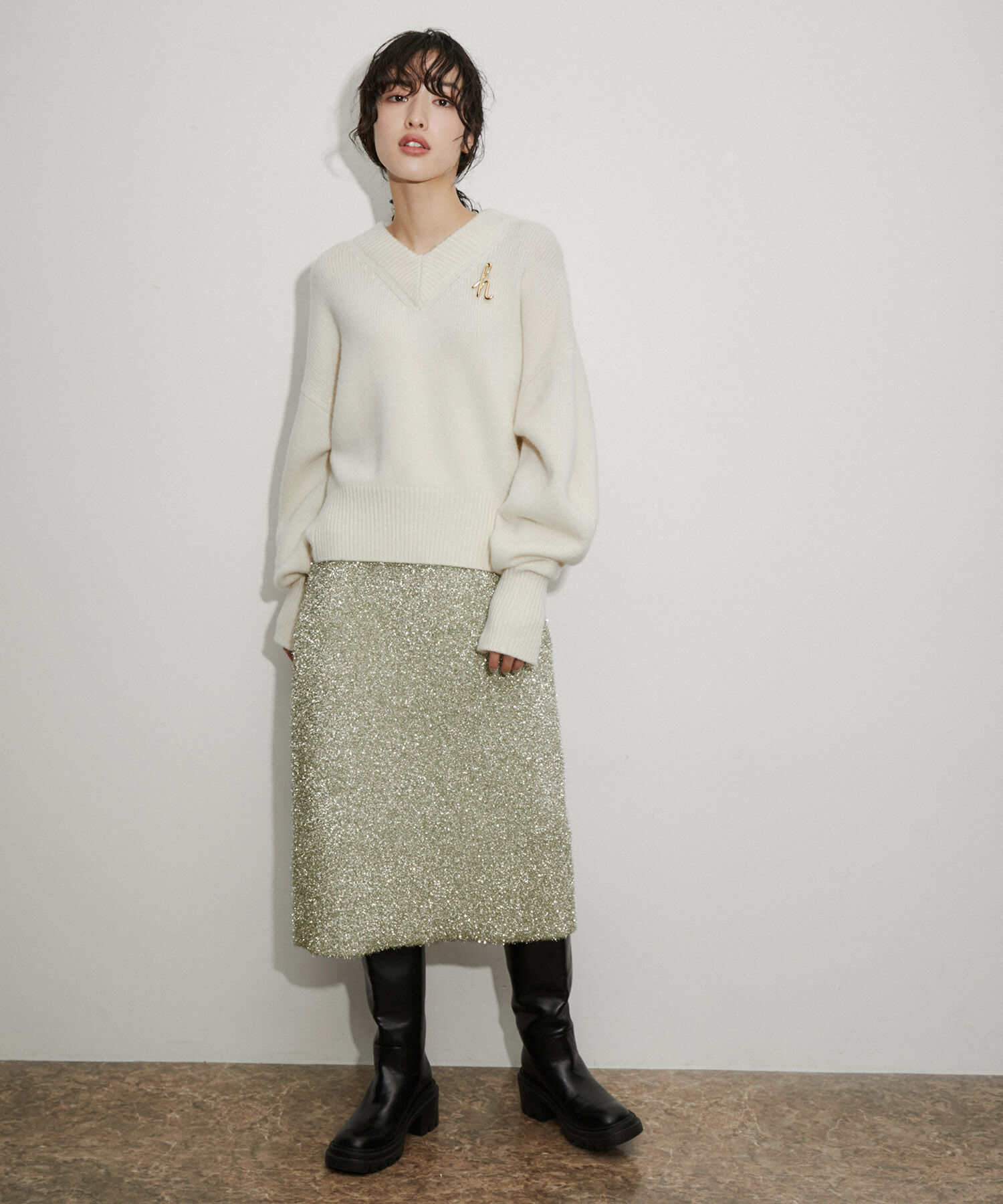 ADAM ET ROPE'「【venit for ADAM ET ROPE'】Metallic Shaggy Skirt」|スカート|