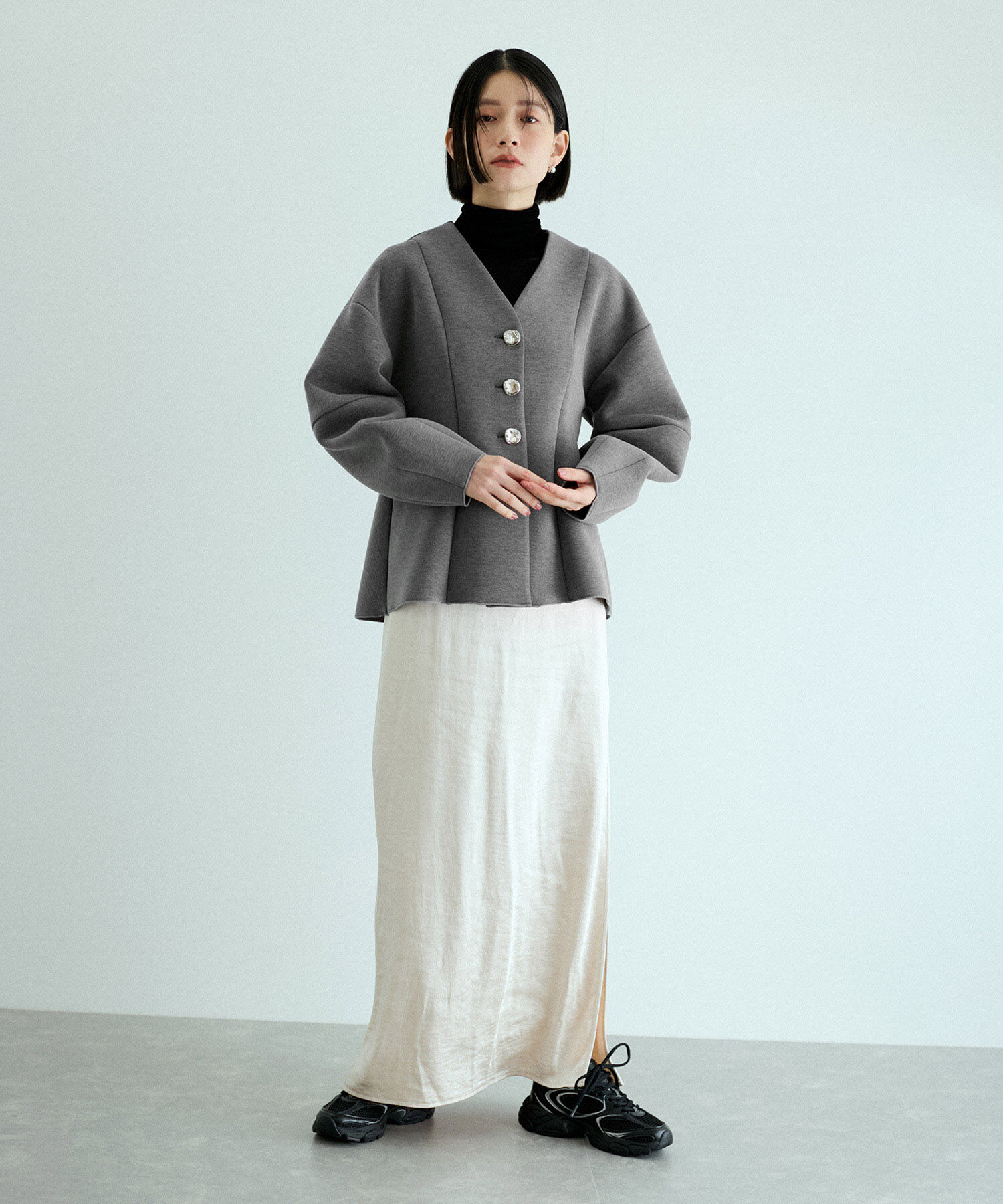 ADAM ET ROPE'「ミックスボタンペプラムカーディガン」|カーディガン|