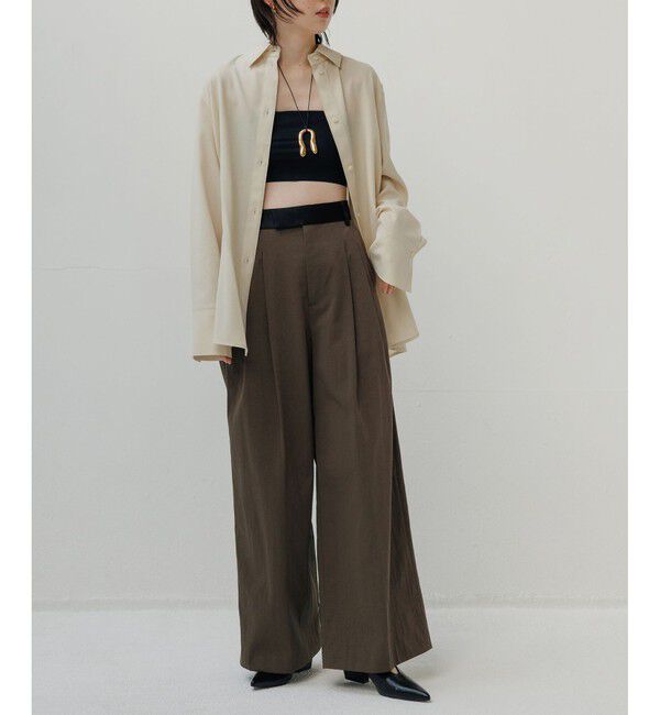ADAM ET ROPE'「【EMOELLE】バイカラーベルトドレスパンツ」|チノ|
