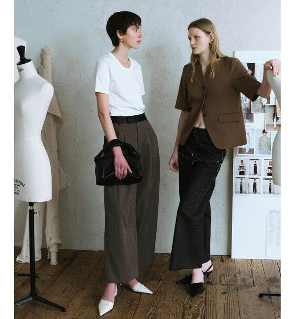 ADAM ET ROPE'「【EMOELLE】バイカラーベルトドレスパンツ」|チノ|