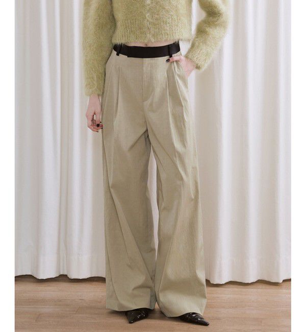 ADAM ET ROPE'「【EMOELLE】バイカラーベルトドレスパンツ」|チノ|ベージュ系(29)