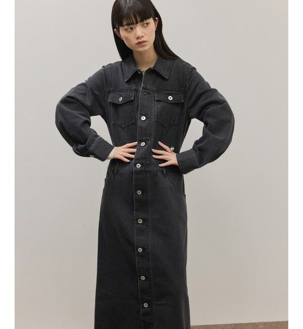 ADAM ET ROPE'「ベンツスリットデニムワンピース」|ワンピース|ブラック(01)