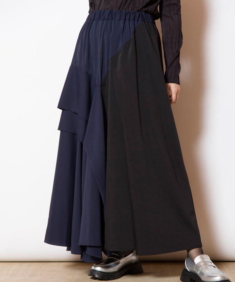  「バイカラー切替タックスカート」|スカート|NAVY