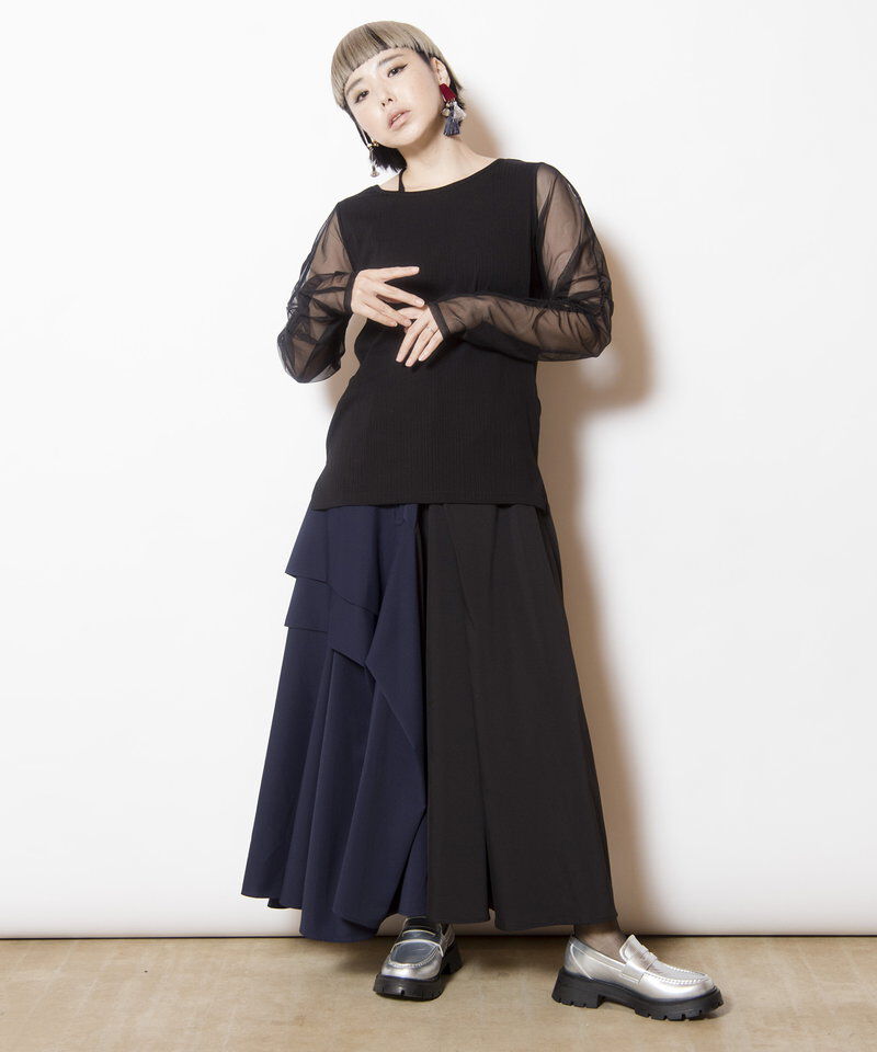  「バイカラー切替タックスカート」|スカート|