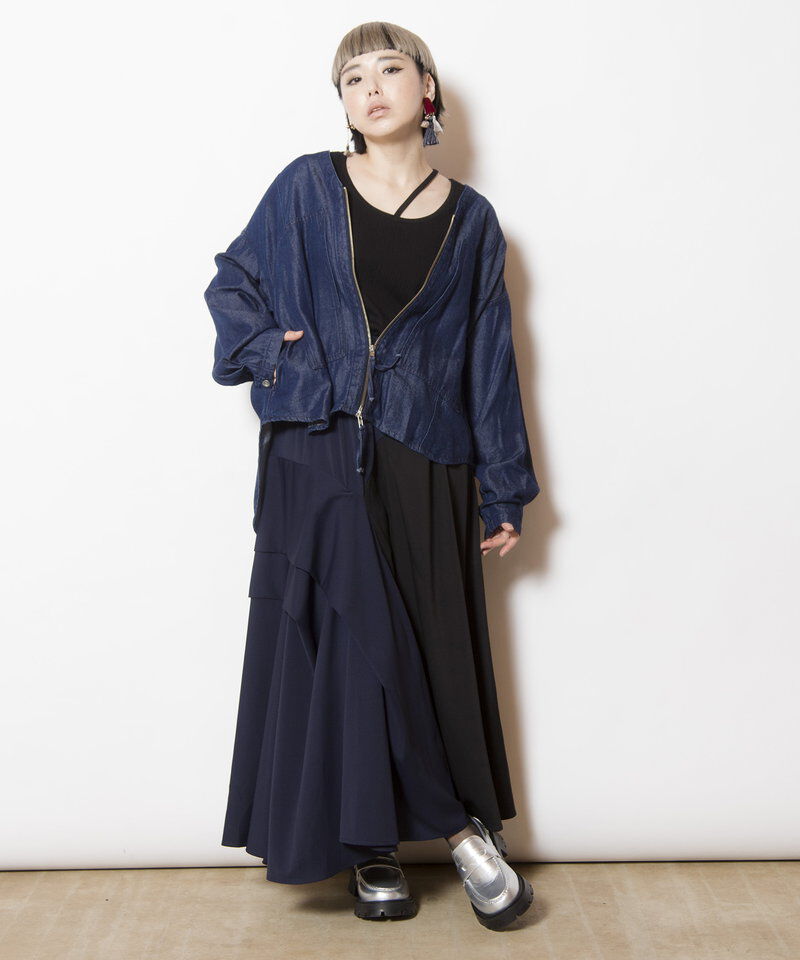  「バイカラー切替タックスカート」|スカート|