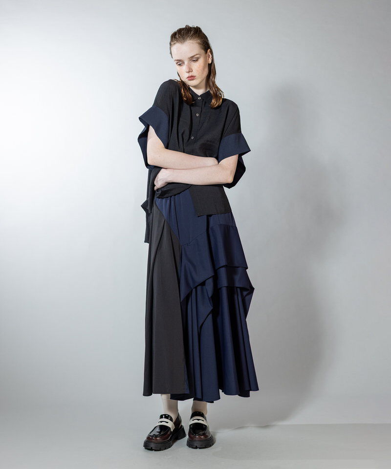  「バイカラー切替タックスカート」|スカート|