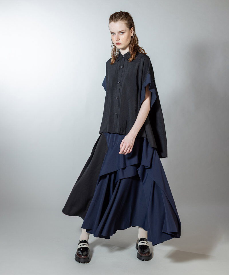  「バイカラー切替タックスカート」|スカート|