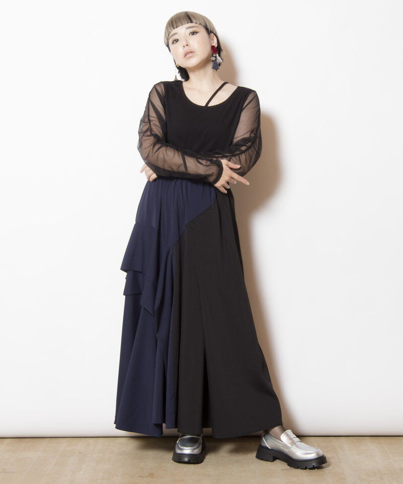  「バイカラー切替タックスカート」|スカート|