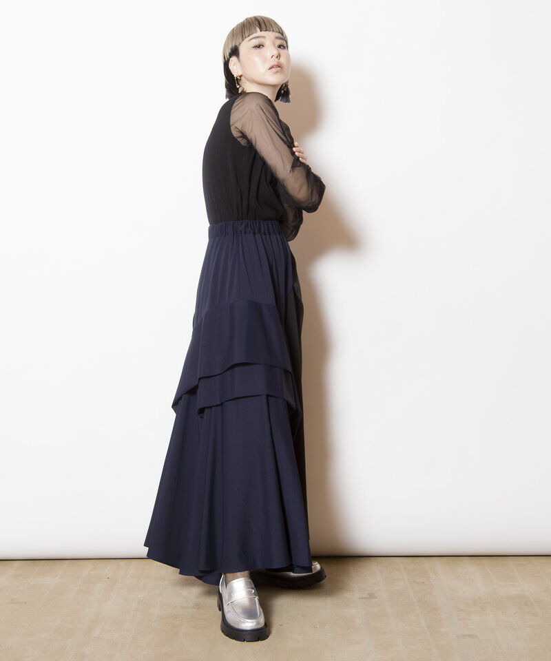  「バイカラー切替タックスカート」|スカート|