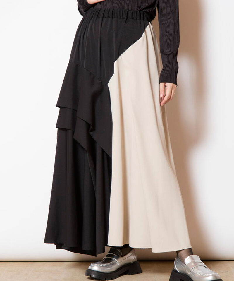  「バイカラー切替タックスカート」|スカート|BLACK