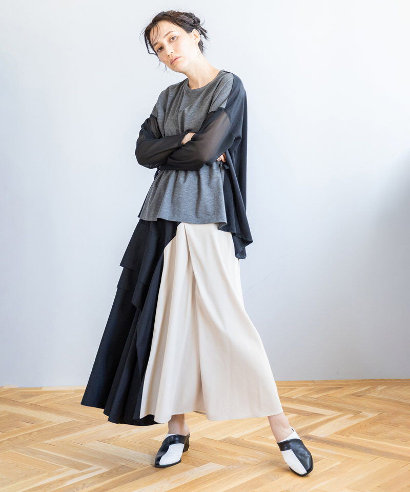  「バイカラー切替タックスカート」|スカート|