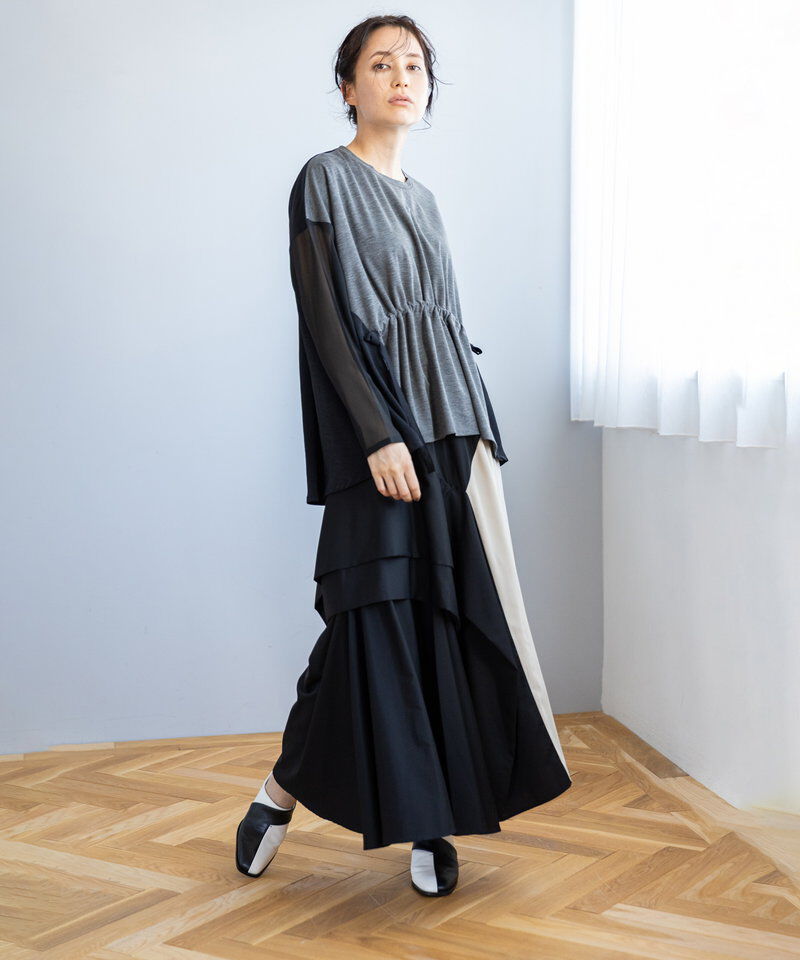  「バイカラー切替タックスカート」|スカート|
