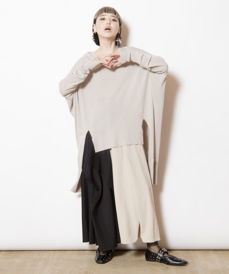  「バイカラー切替タックスカート」|スカート|