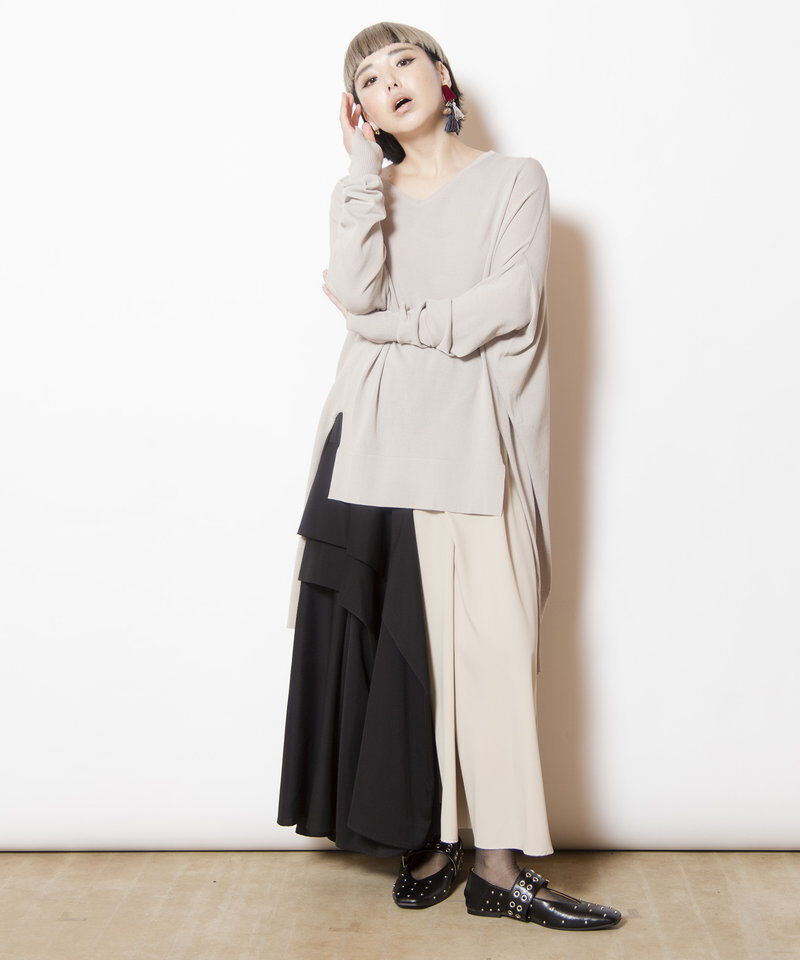  「バイカラー切替タックスカート」|スカート|