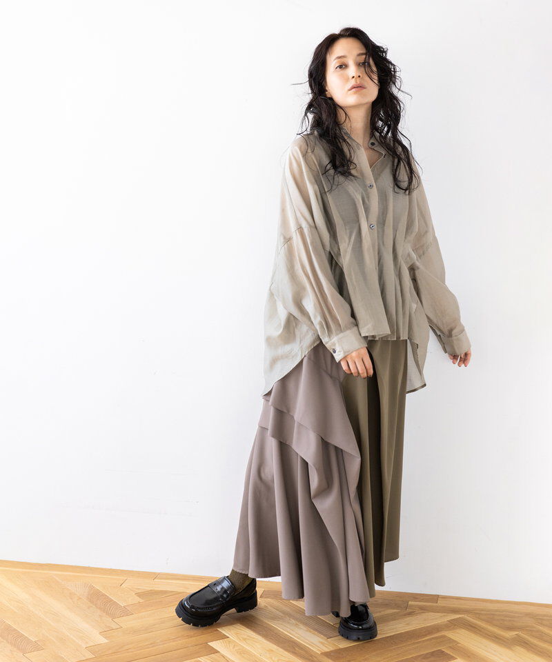  「バイカラー切替タックスカート」|スカート|