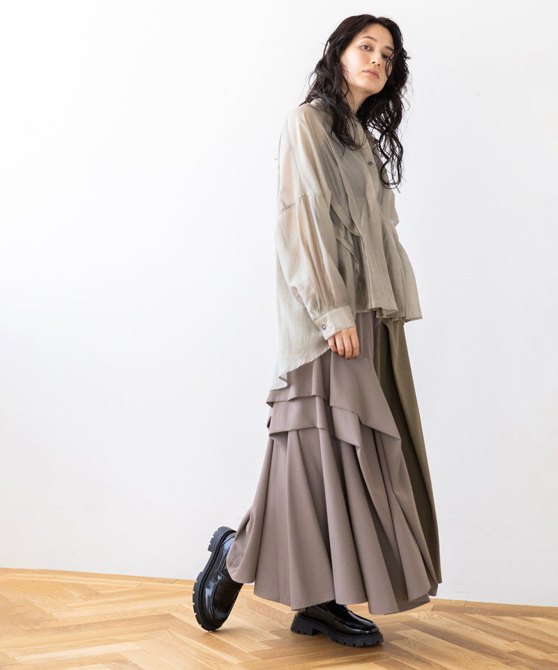  「バイカラー切替タックスカート」|スカート|