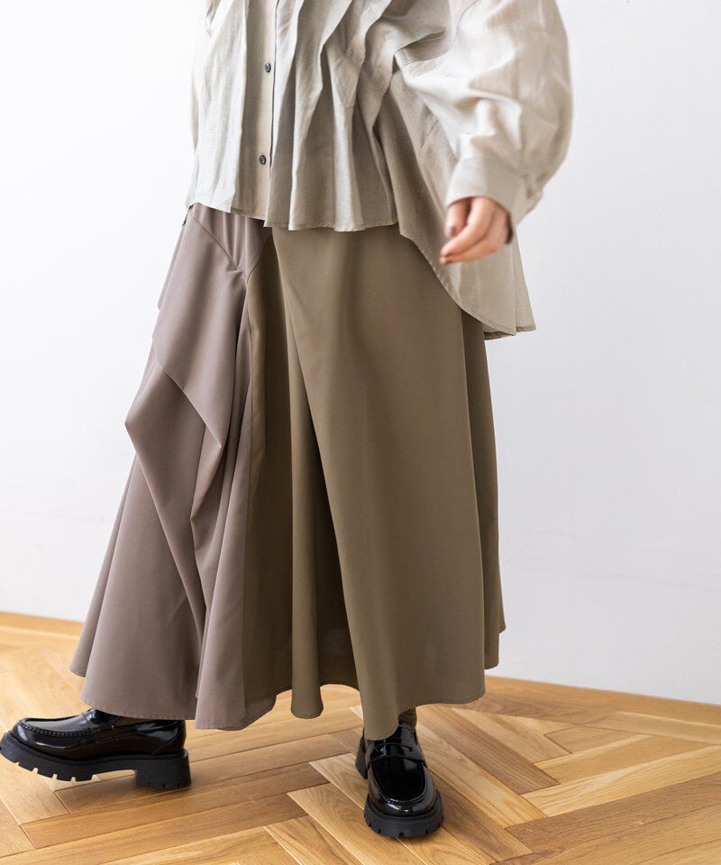  「バイカラー切替タックスカート」|スカート|