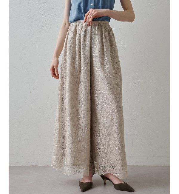 Drawing Numbers「【Drawing Numbers】リネンリバーレースワイドキュロットパンツ」|チノ|ベージュ